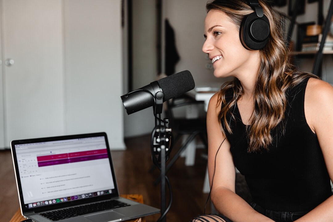 employee listening to podcast