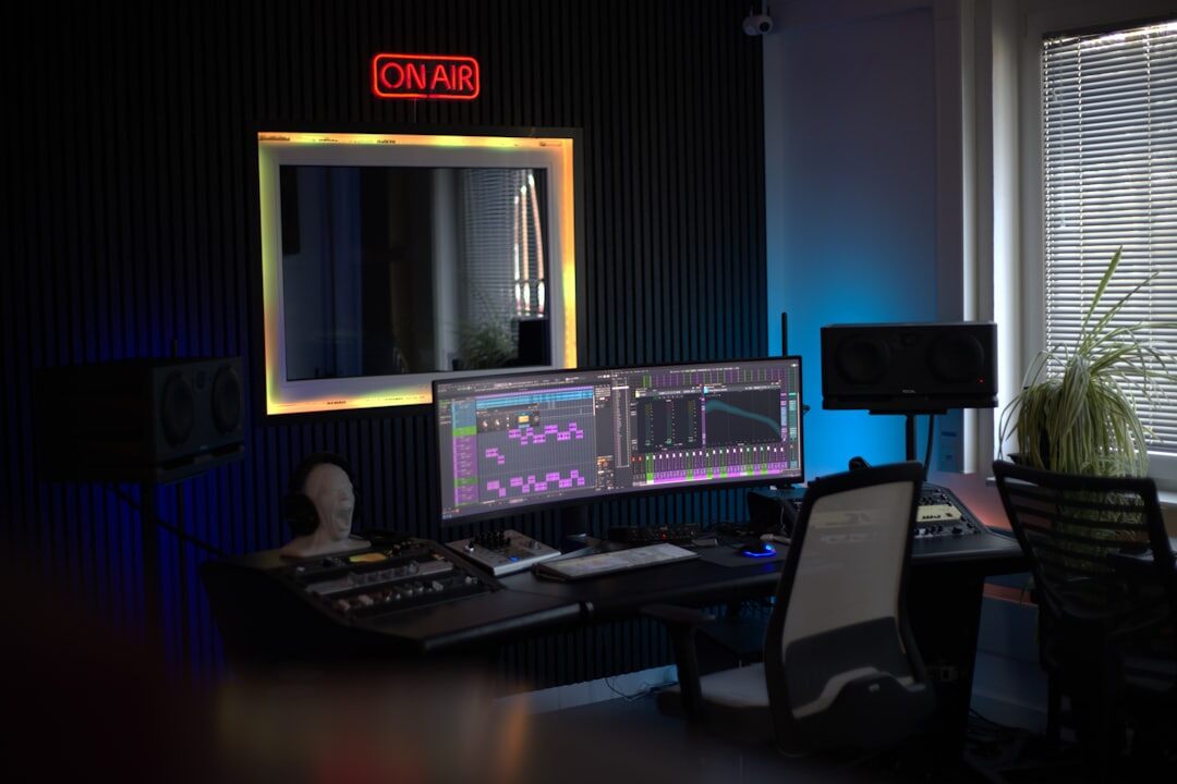 Corporate podcast recording session in professional studio