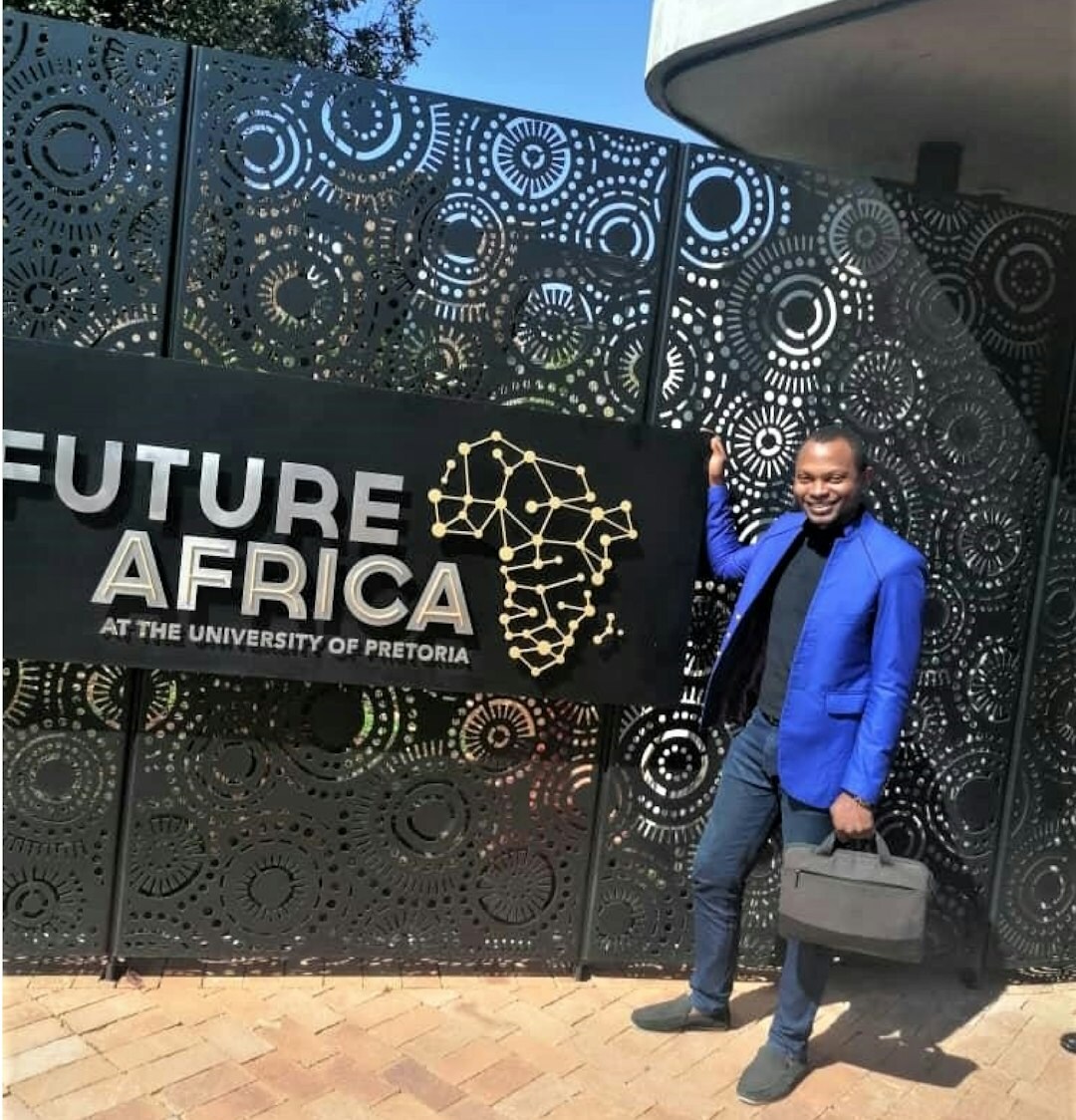 Professional South African male podcast host in business attire
