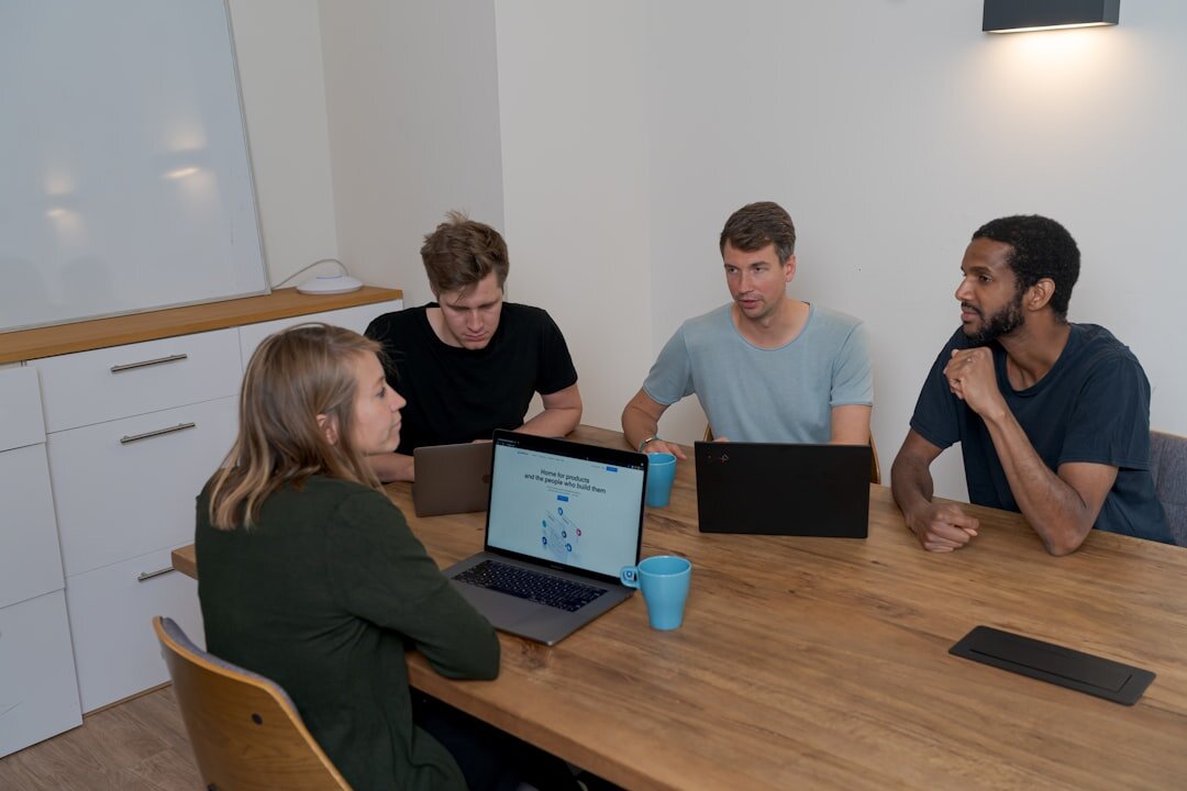 team discussing podcast ideas