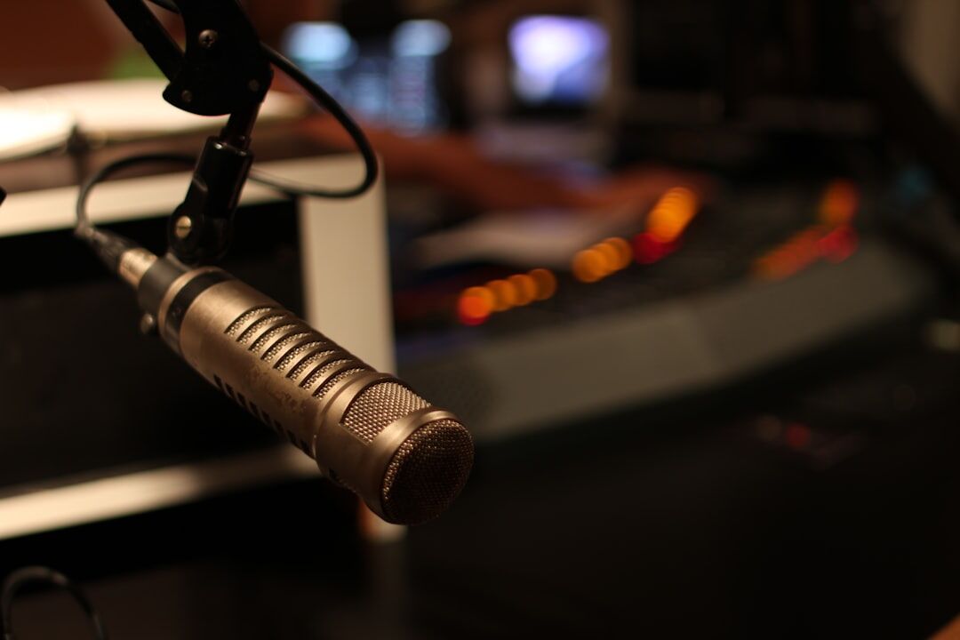 Professional podcast studio with microphones and soundproofing panels